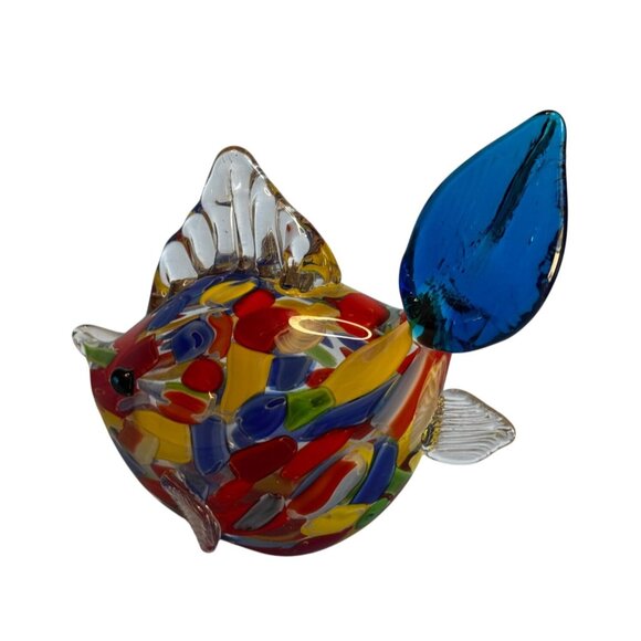 Murano Art Glass Fish Sculpture Handblown Multicolor Millefiori 8½"x 6½" - Picture 4 of 11
